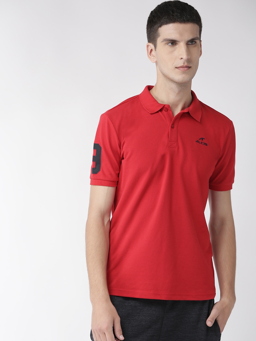 

Alcis Men Red Solid Polo Collar Training T-shirt