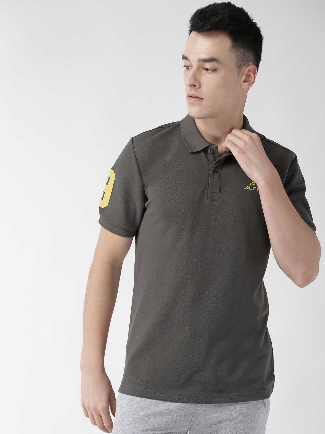 

Alcis Men Charcoal Grey Solid Polo Collar Training T-shirt