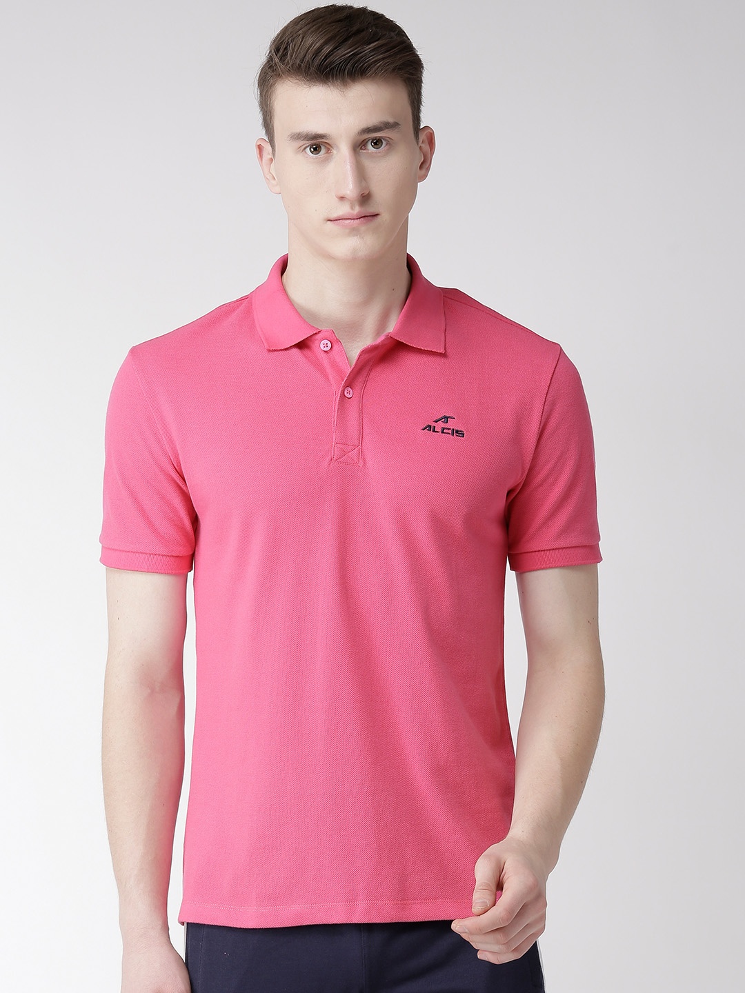 

Alcis Men Pink Solid Polo Collar T-shirt