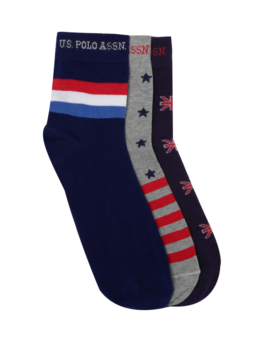 

U.S. Polo Assn. Men Pack of 3 Patterned Above Ankle Length Socks, Navy blue
