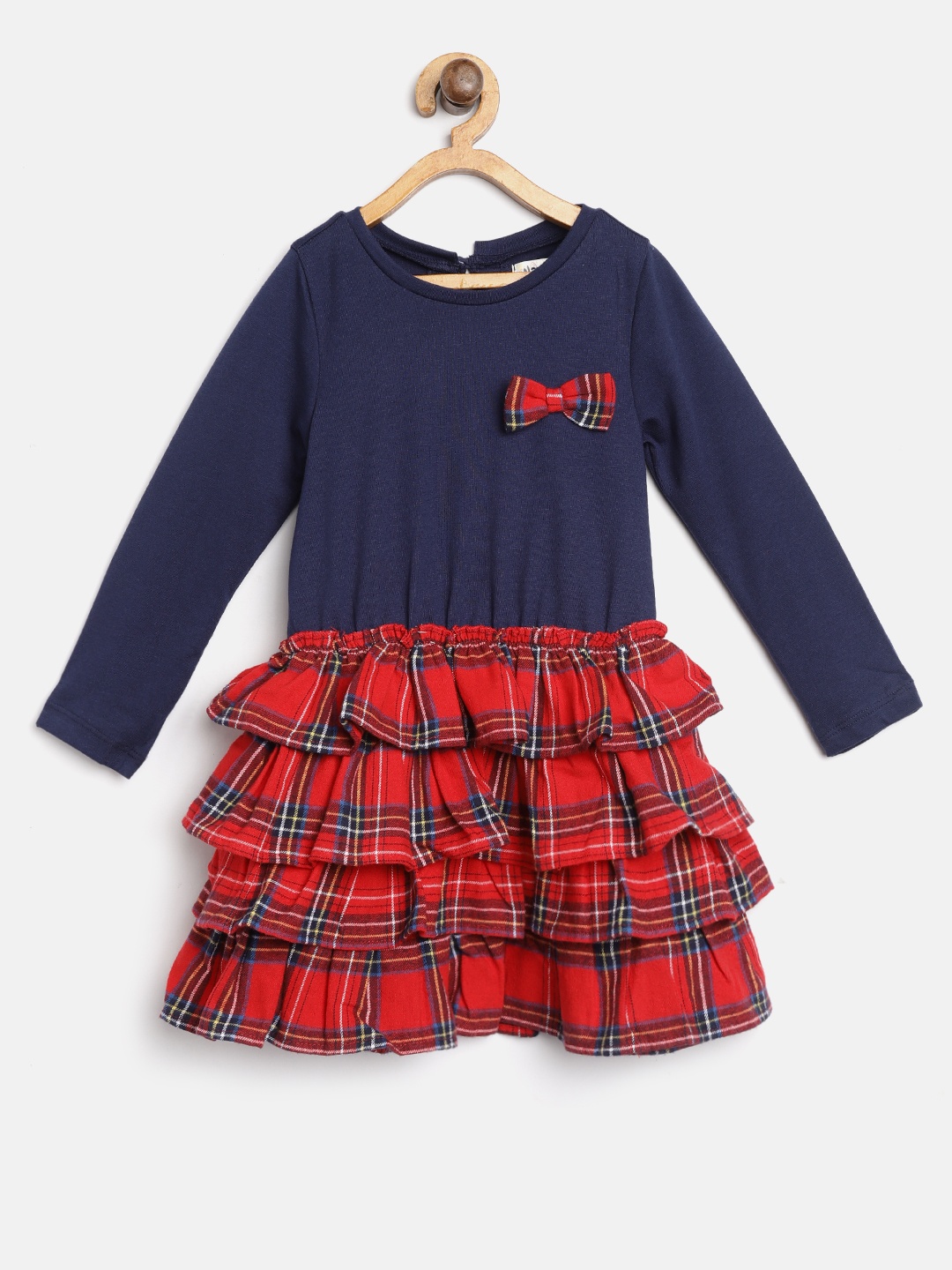 

Nauti Nati Girls Navy Blue & Red Checked Fit and Flare Dress