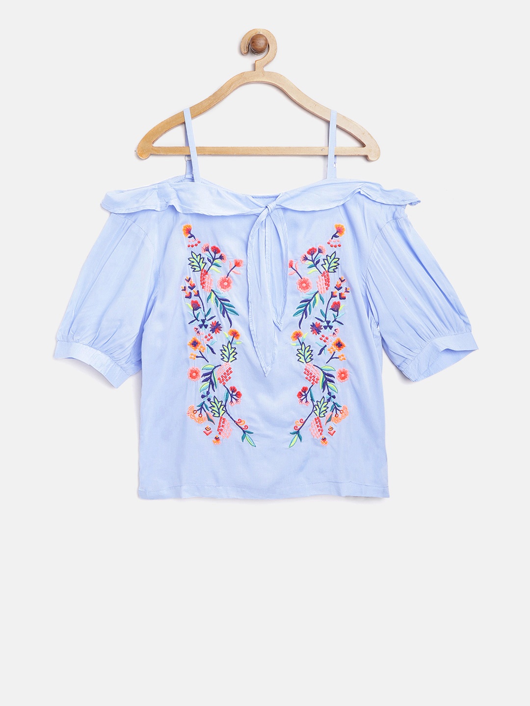 

Nauti Nati Girls Blue Embroidered Bardot Top