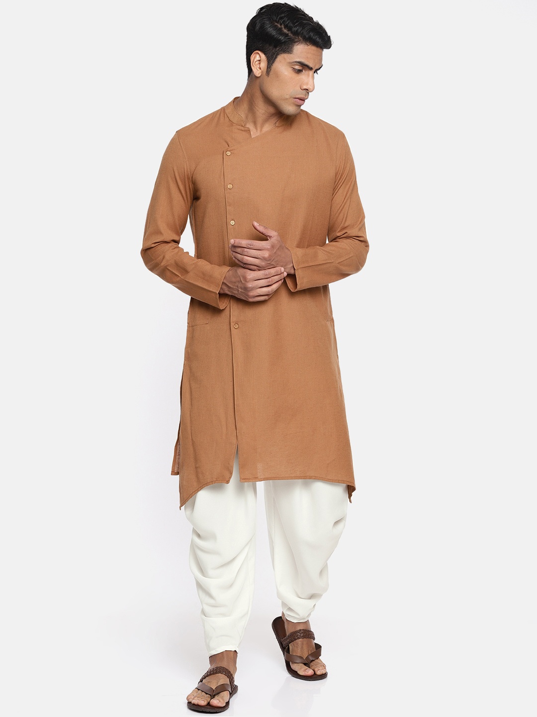 

Anouk Men Brown & White Solid Kurta with Churidar