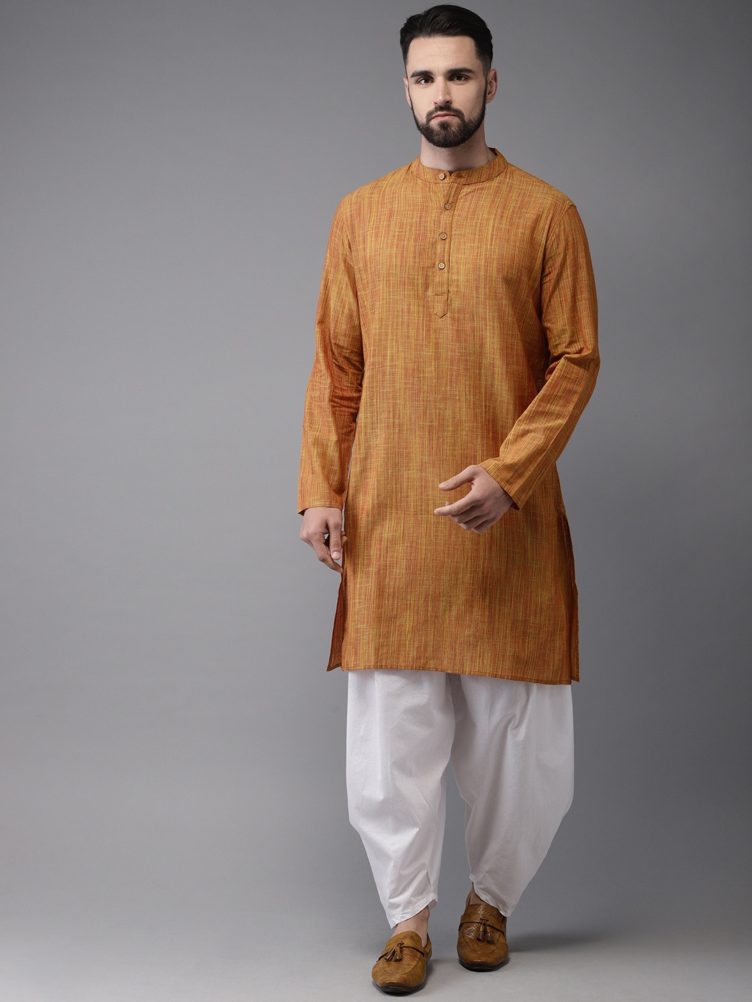 

Anouk Men Mustard Yellow & Orange Solid Straight Kurta