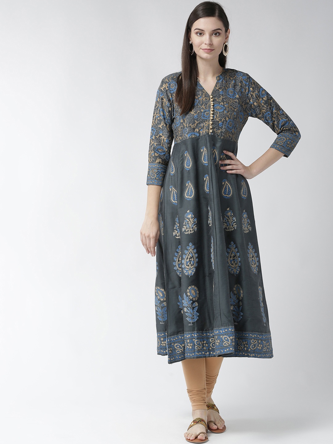 

RANGMAYEE Women Grey & Beige Printed Kurta with Churidar