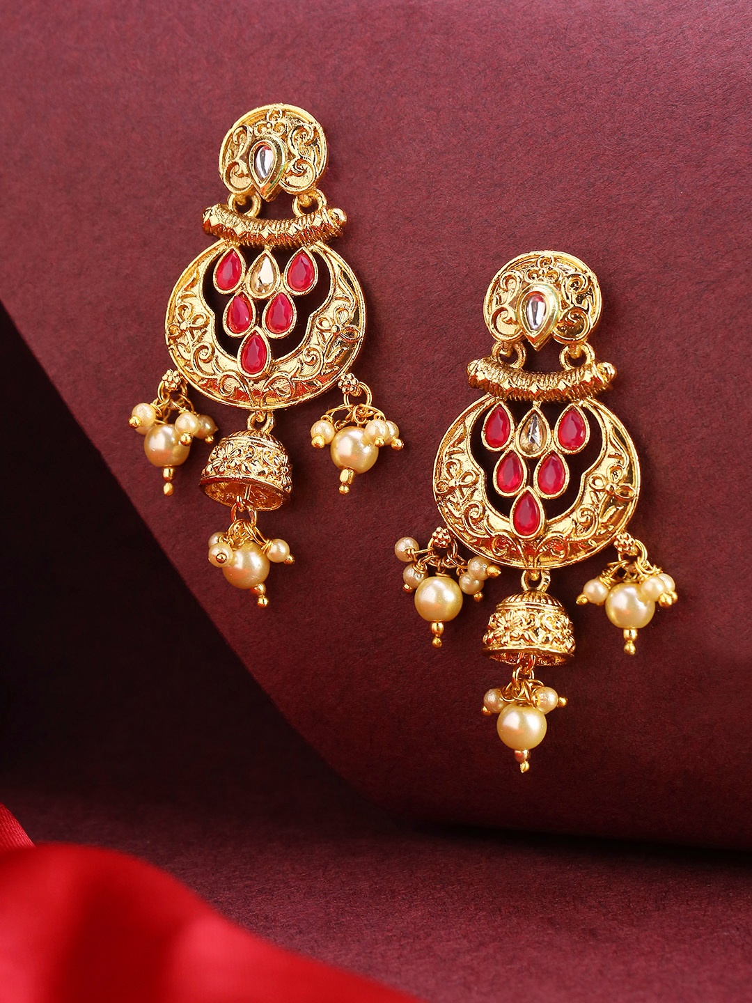 

Jewels Galaxy Pink Gold-Plated Stone-Studded Classic Drop Earrings