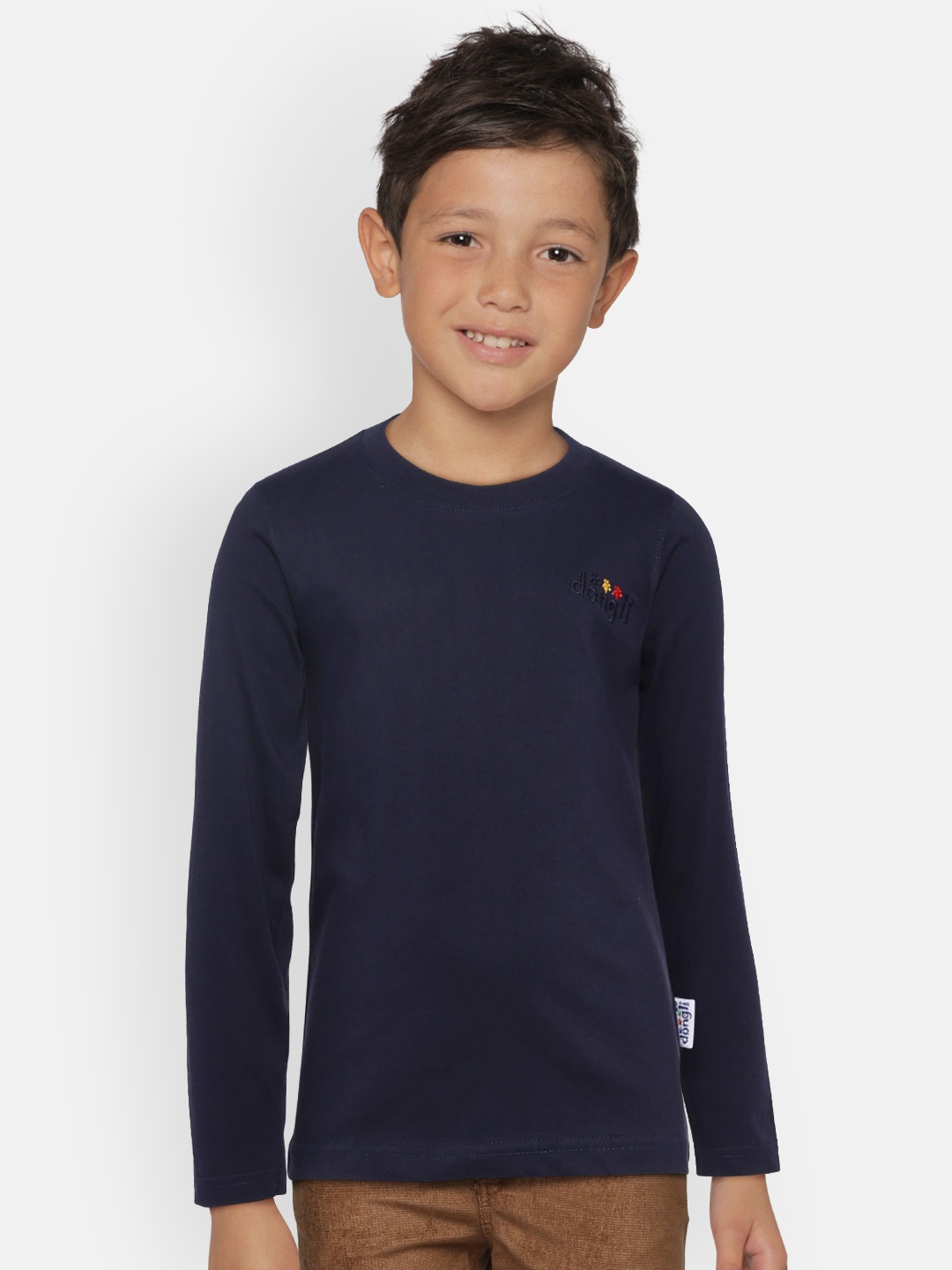 

dongli Boys Navy Blue Solid Round Neck T-shirt