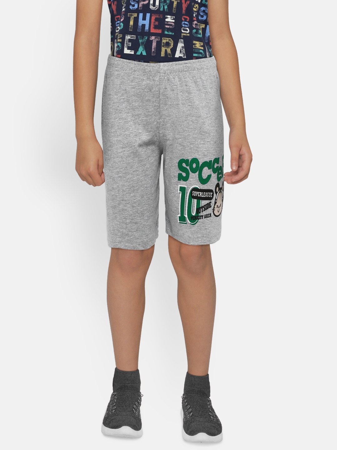 

dongli Boys Grey Melange Printed Regular Fit Shorts
