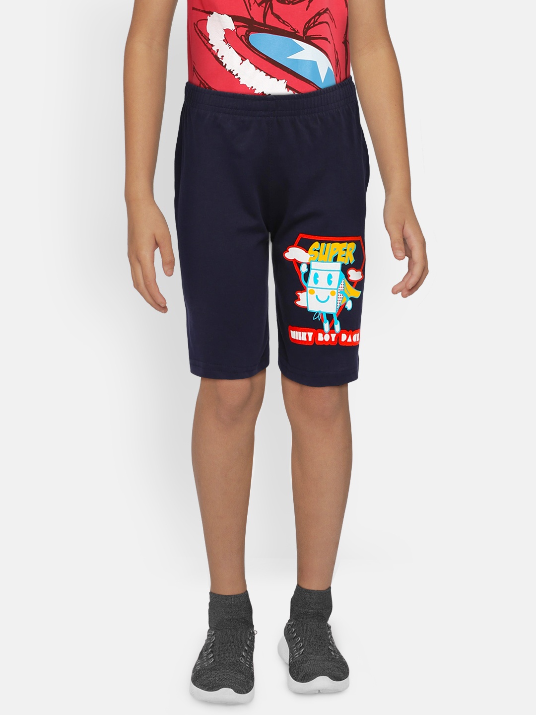 

dongli Boys Navy Blue Printed Regular Fit Shorts