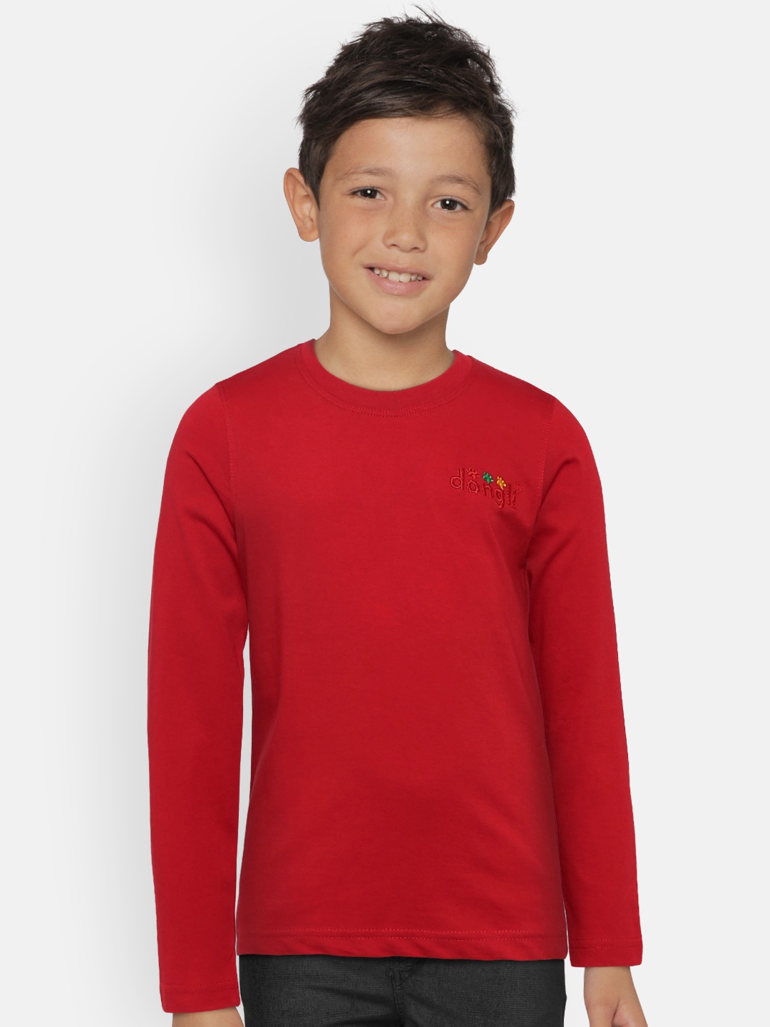 

dongli Boys Red Solid Round Neck T-shirt