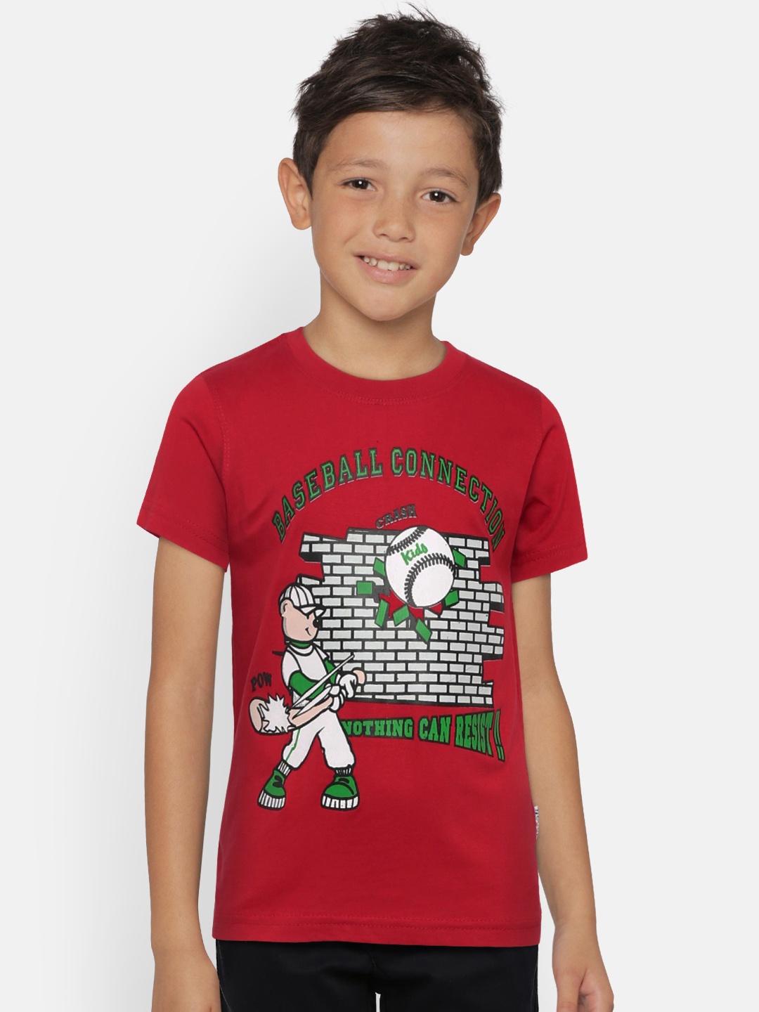 

dongli Boys Red Printed Round Neck Pure Cotton T-shirt