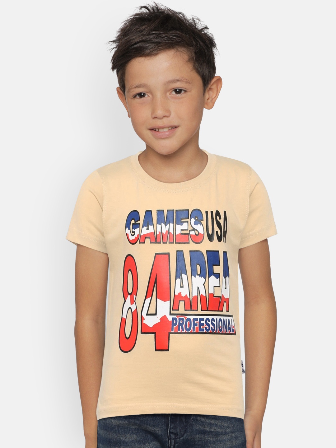 

dongli Boys Beige Printed Round Neck T-shirt