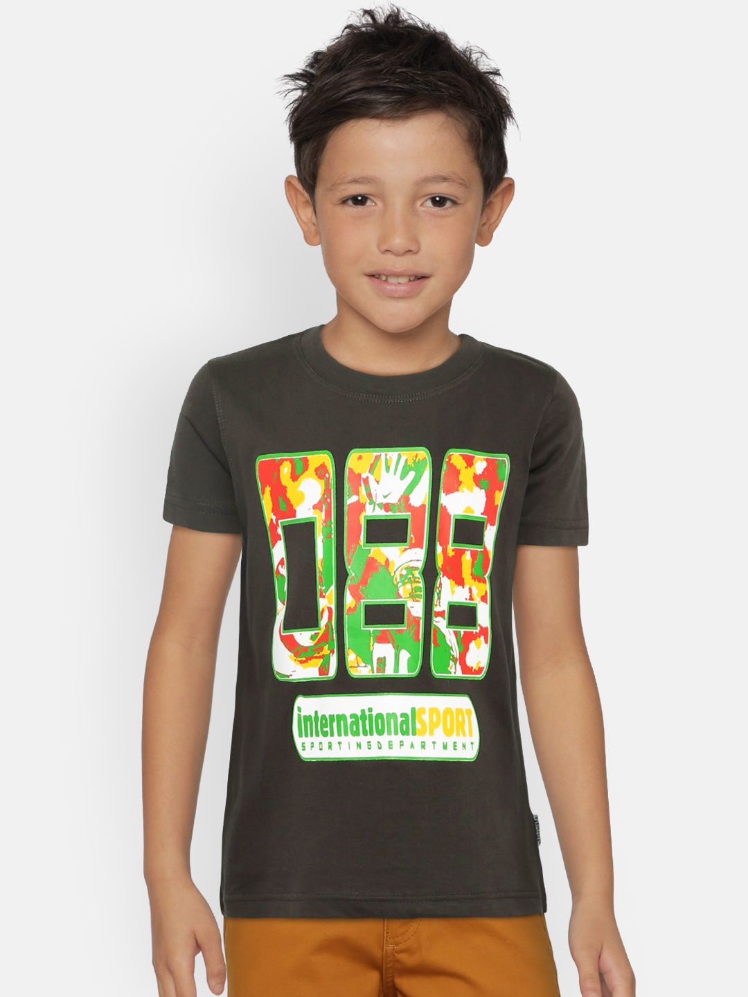 

dongli Boys Grey Printed Round Neck T-shirt