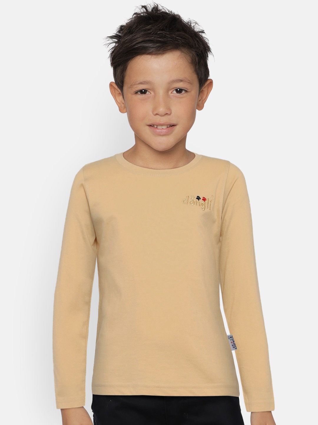 

dongli Boys Beige Solid Round Neck T-shirt