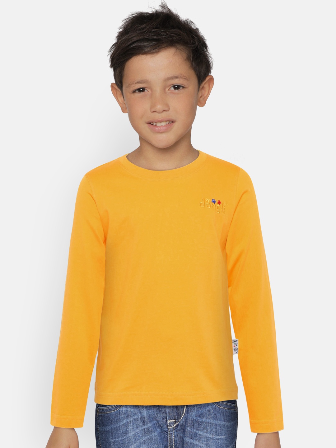 

dongli Boys Yellow Solid Round Neck Pure Cotton T-shirt