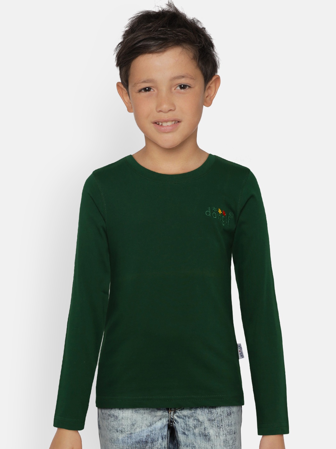 

dongli Boys Green Solid Round Neck T-shirt
