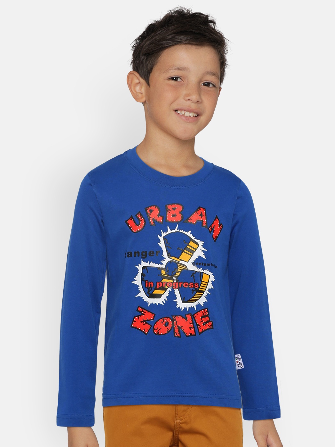 

dongli Boys Blue Printed Round Neck T-shirt