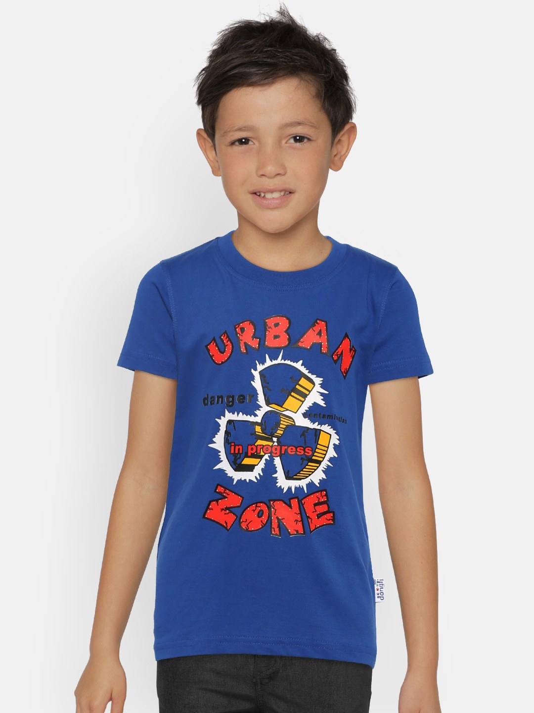 

dongli Boys Blue Printed Round Neck T-shirt