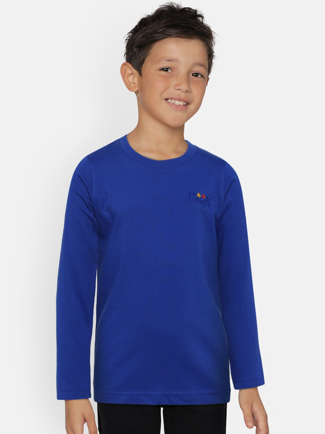 

dongli Boys Blue Solid Round Neck T-shirt