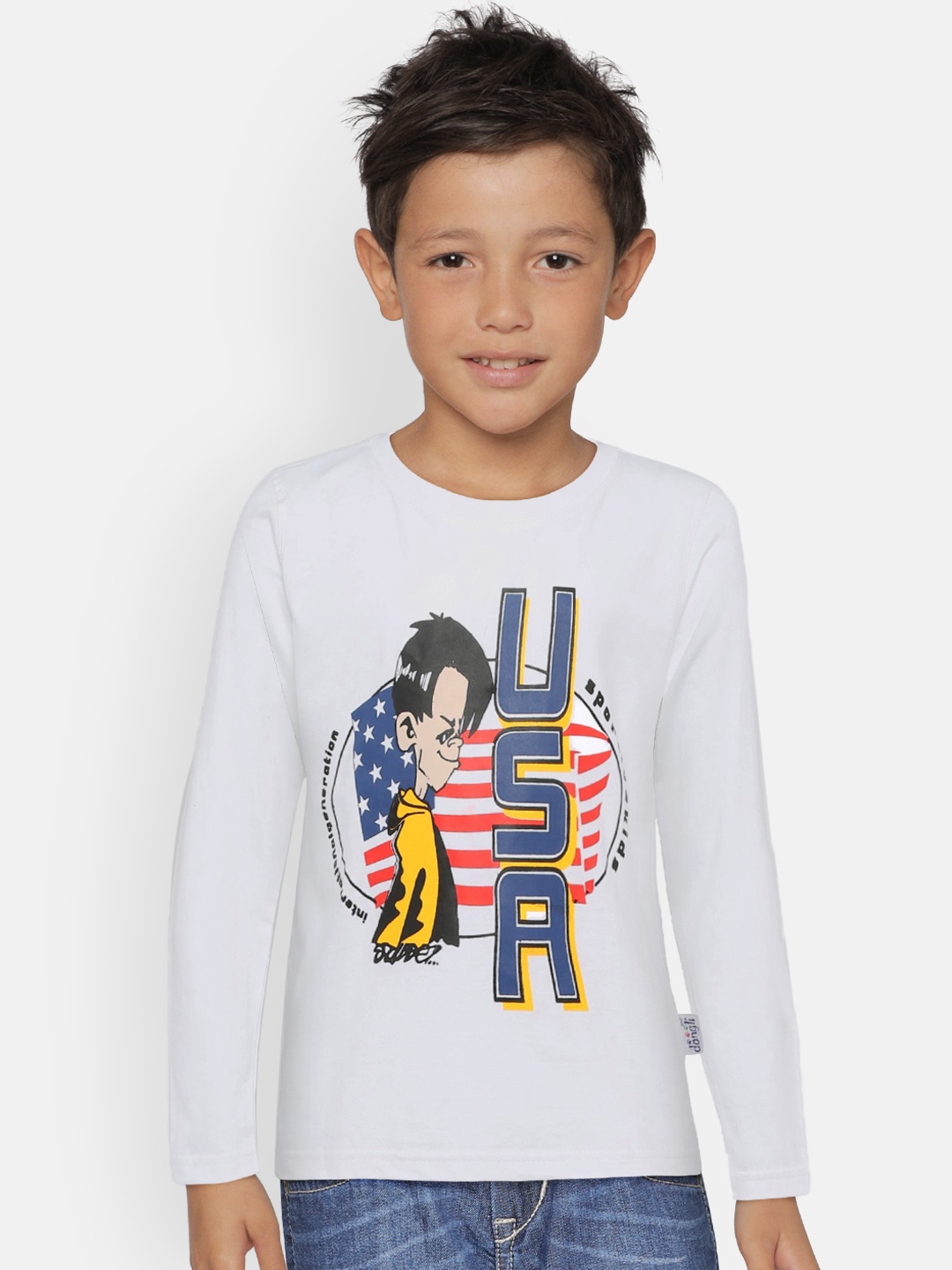 

dongli Boys White Printed T-shirt