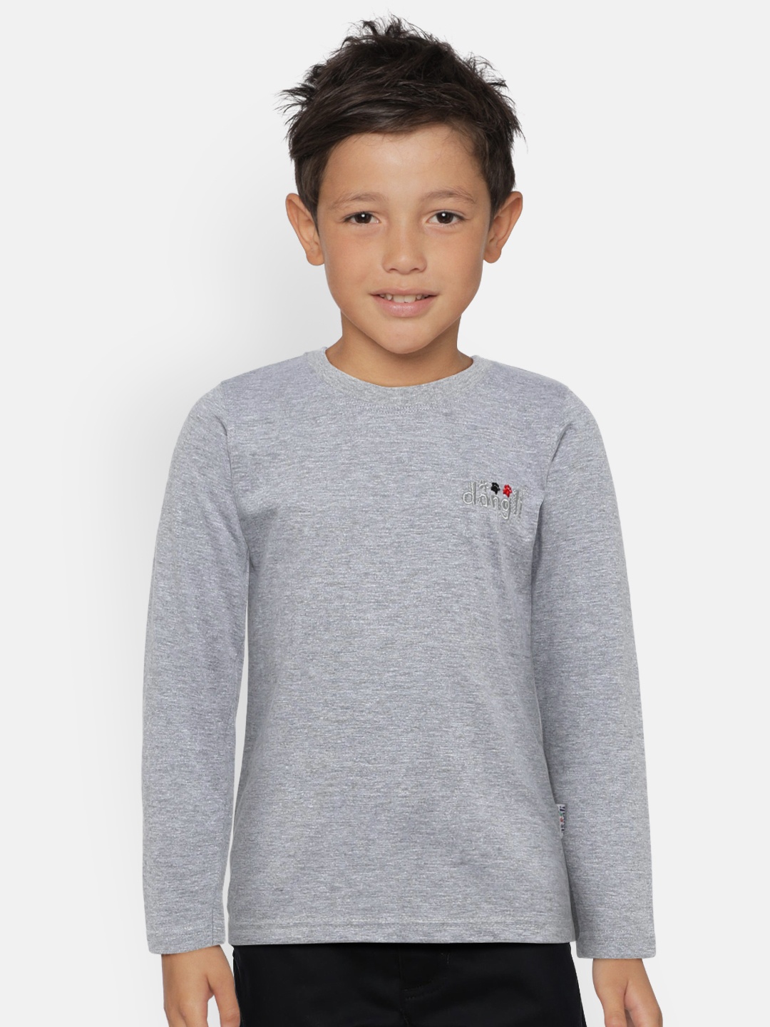 

dongli Boys Grey Melange Solid Round Neck T-shirt