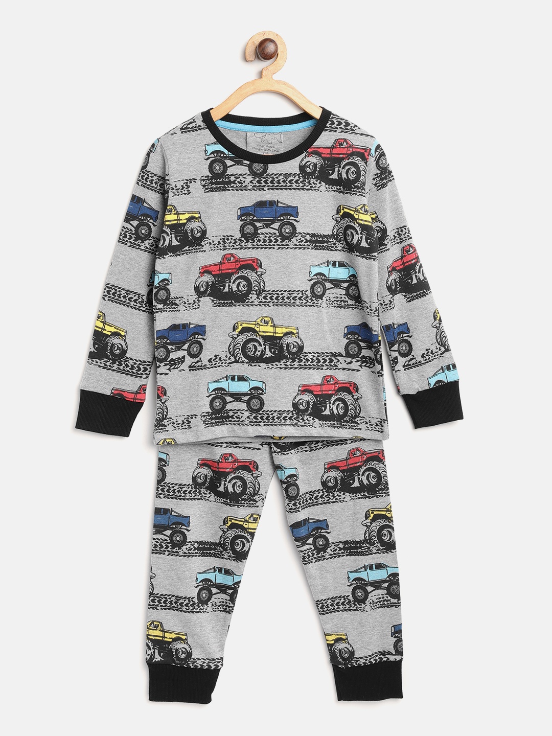 

Lazy Shark Girls Grey Melange & Black Printed Night Suit LSTF0183-78