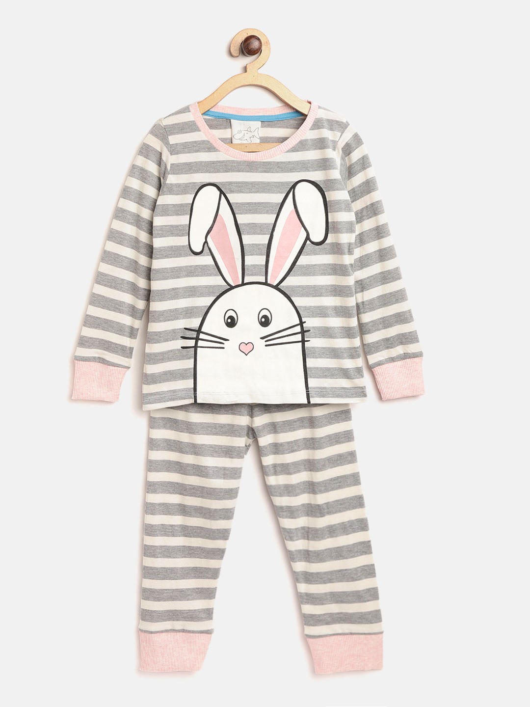

Lazy Shark Girls Off-White & Grey Melange Printed Night Suit LSTF0184-78