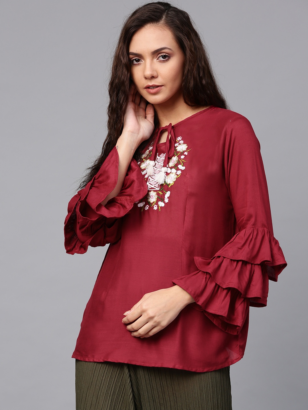 

Bhama Couture Women Maroon Embroidered Detail Top