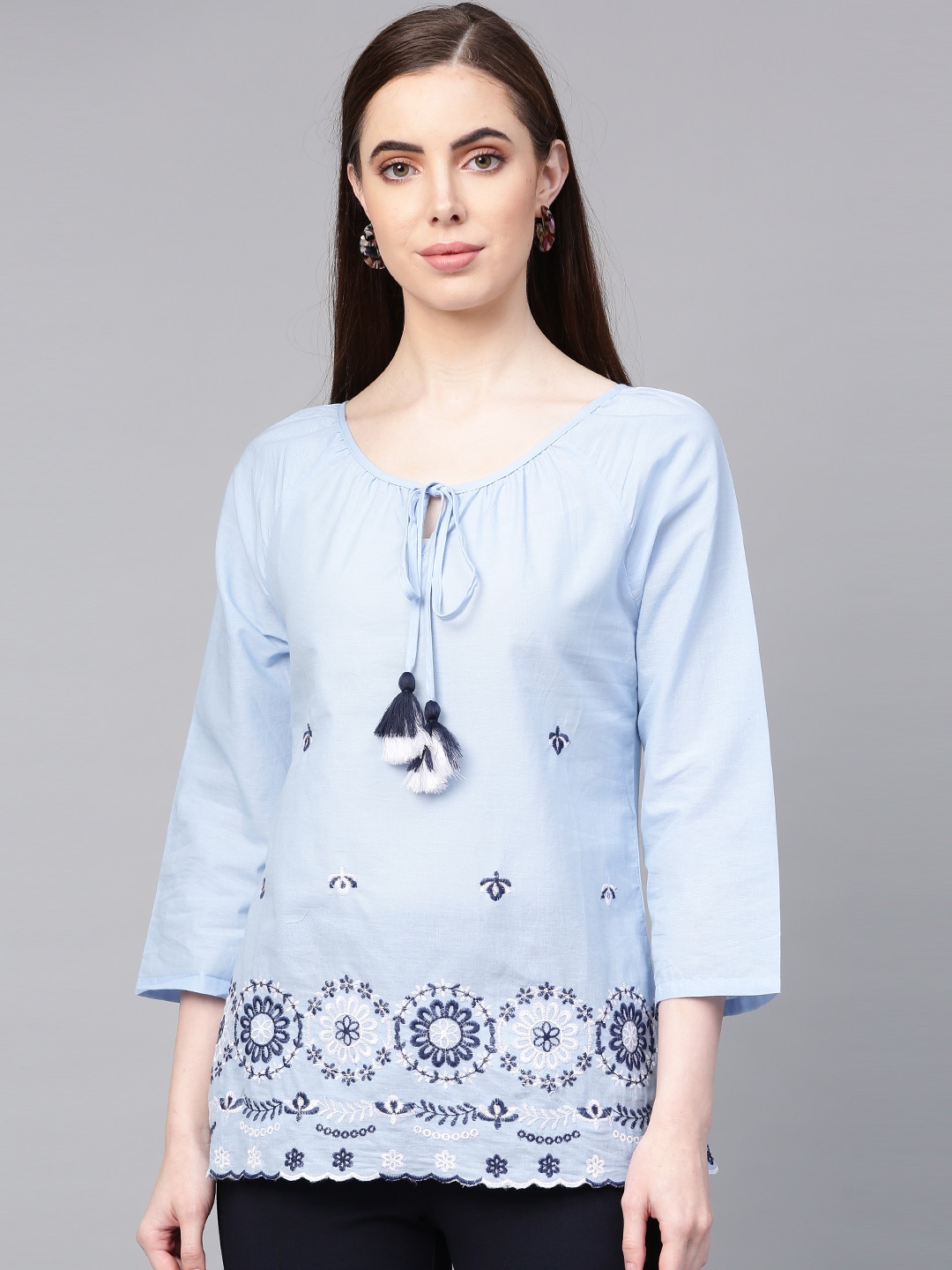 

Bhama Couture Women Blue Embroidered Top