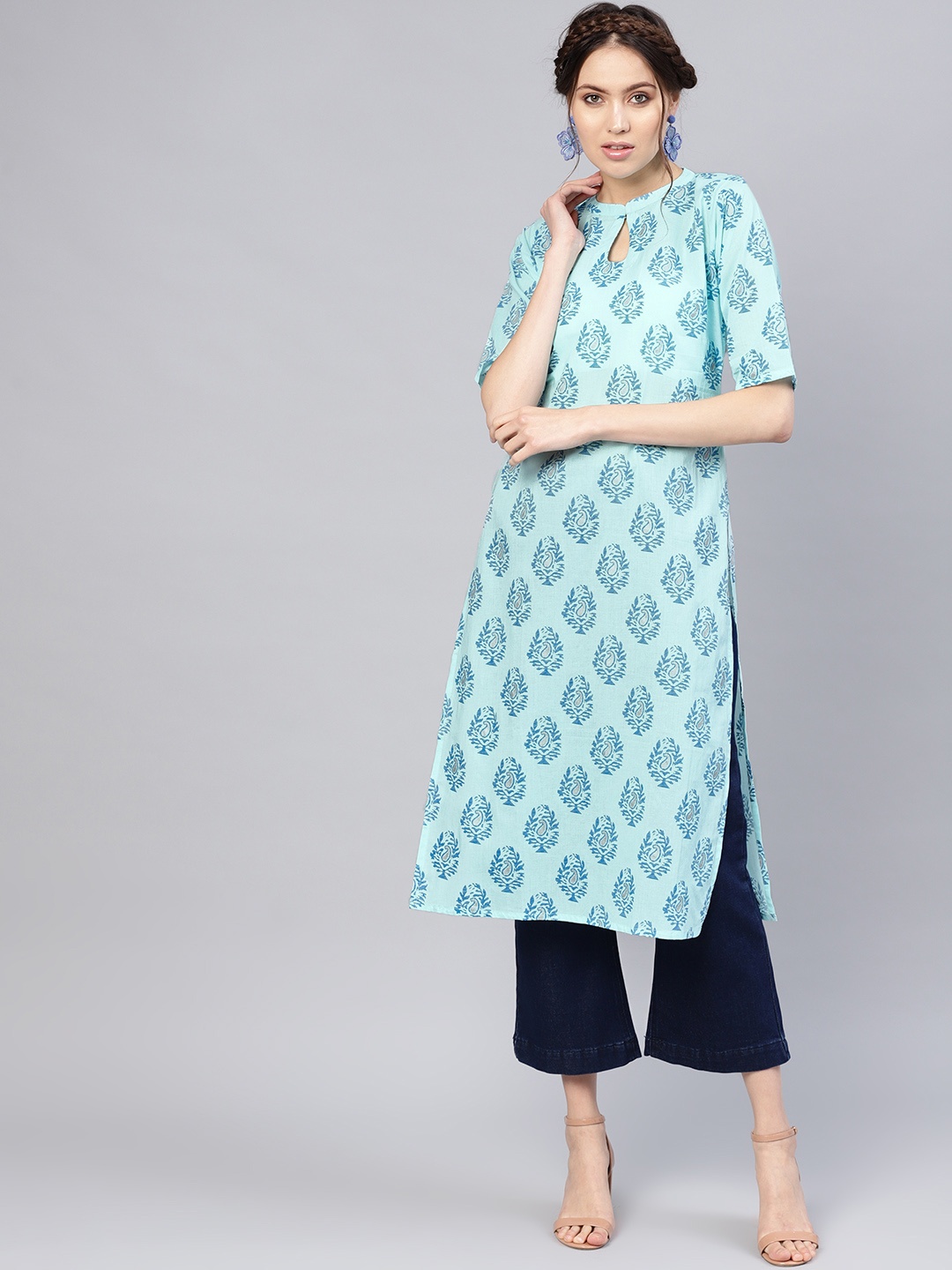 

Libas Women Blue Printed Straight Kurta