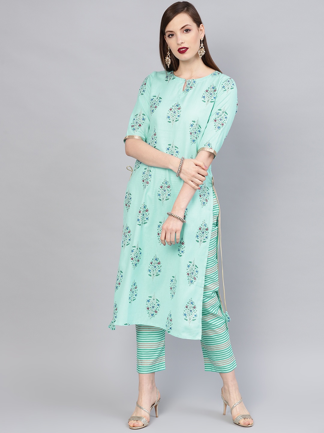 

Libas Women Blue & Golden Block Print Kurta with Trousers