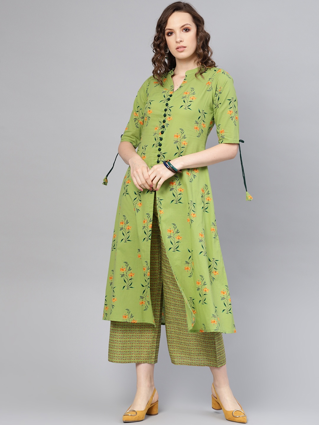 

Libas Women Green & Orange Printed Kurta with Palazzos