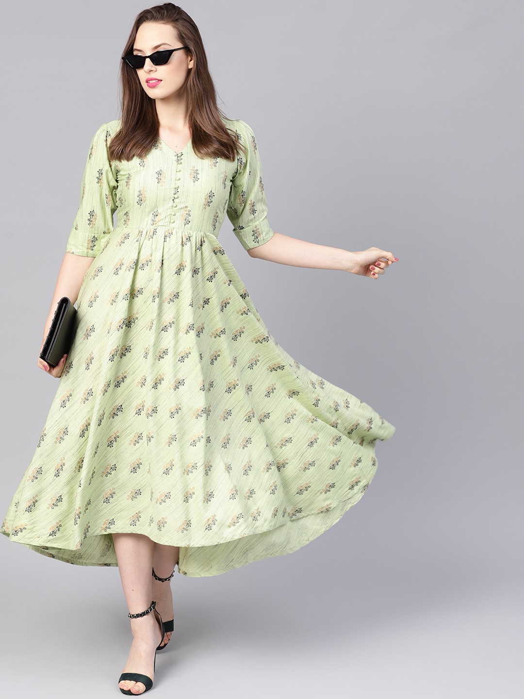 

Libas Women Green & Black Printed Maxi Dress