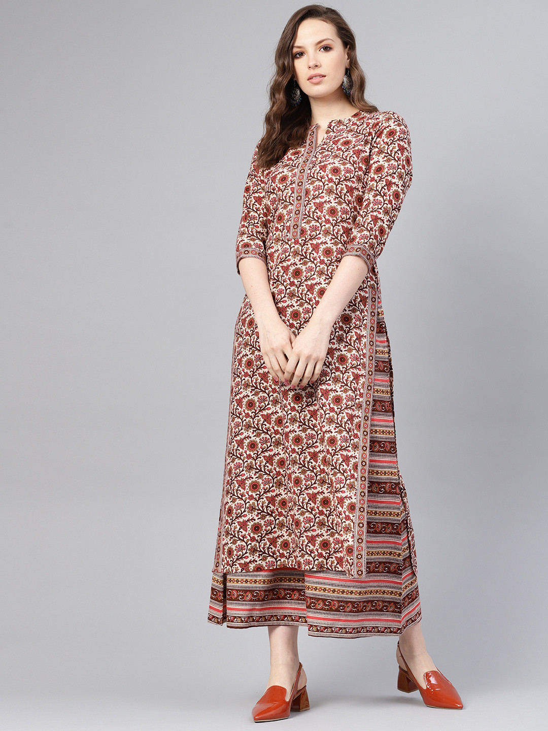 

Libas Women Beige & Maroon Printed Kurta with Palazzos