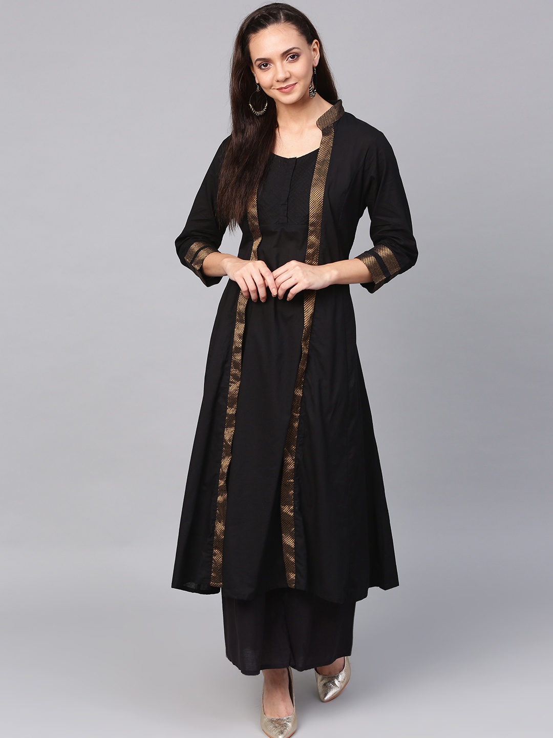 

Bhama Couture Women Black Solid A-line Kurta with Palazzos