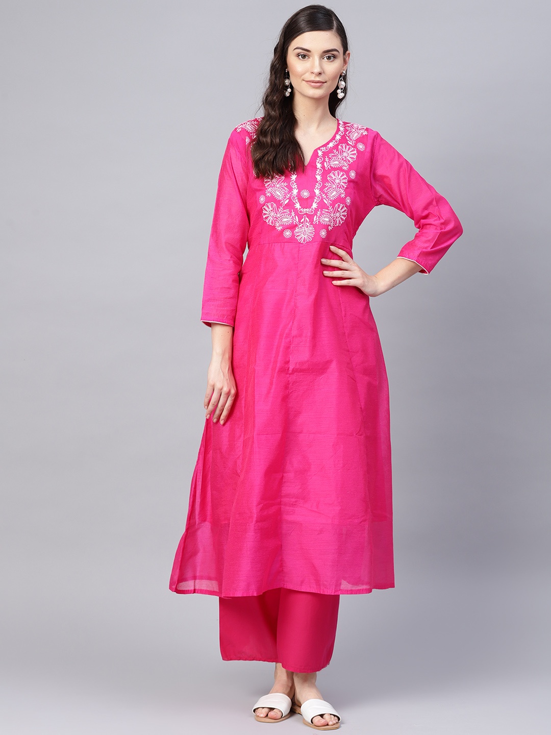 

Bhama Couture Women Fuchsia Pink Yoke Design Kurta with Palazzos