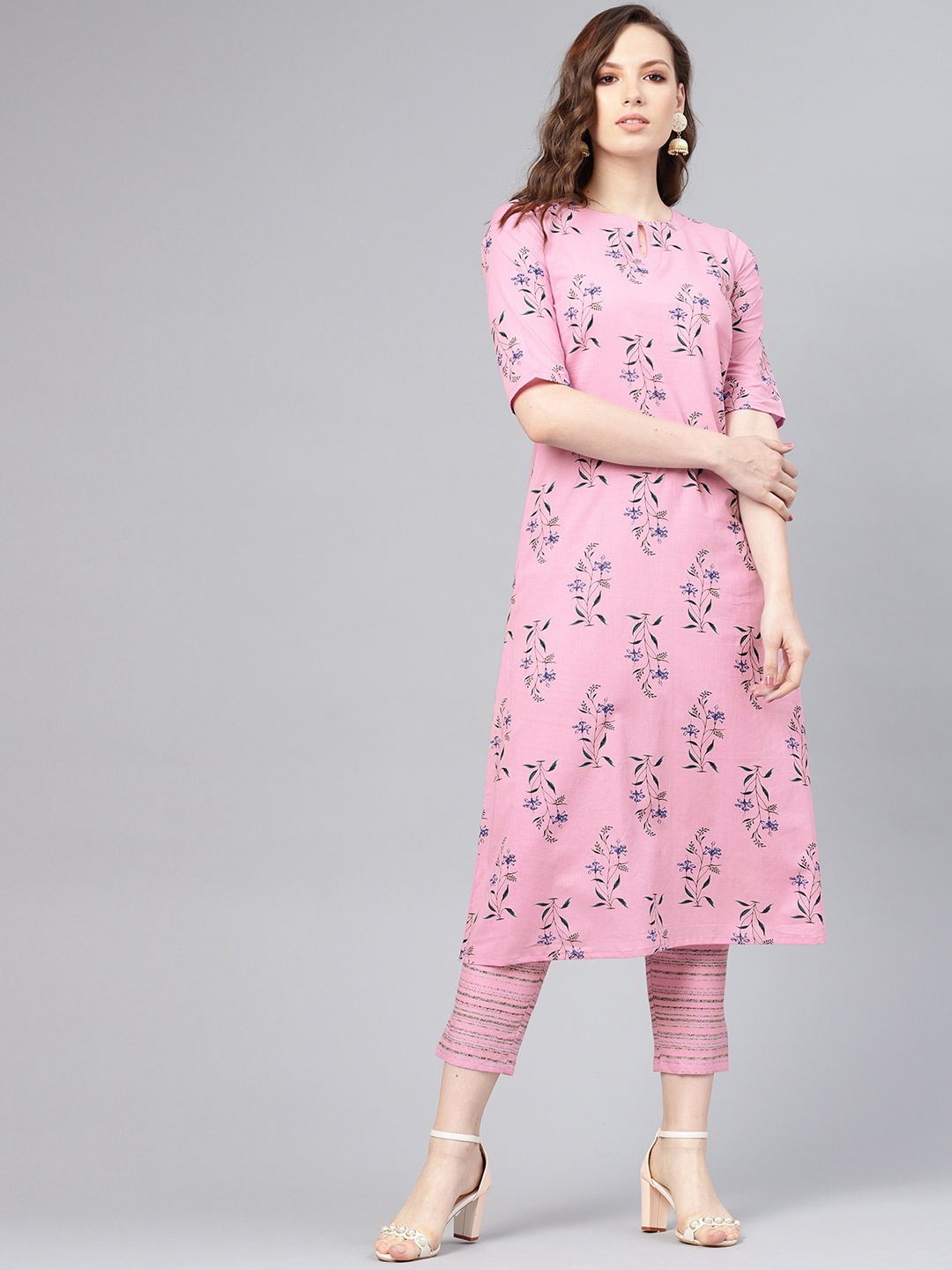 

Libas Floral Bliss Side Pocket Cotton Kurta Set, Pink