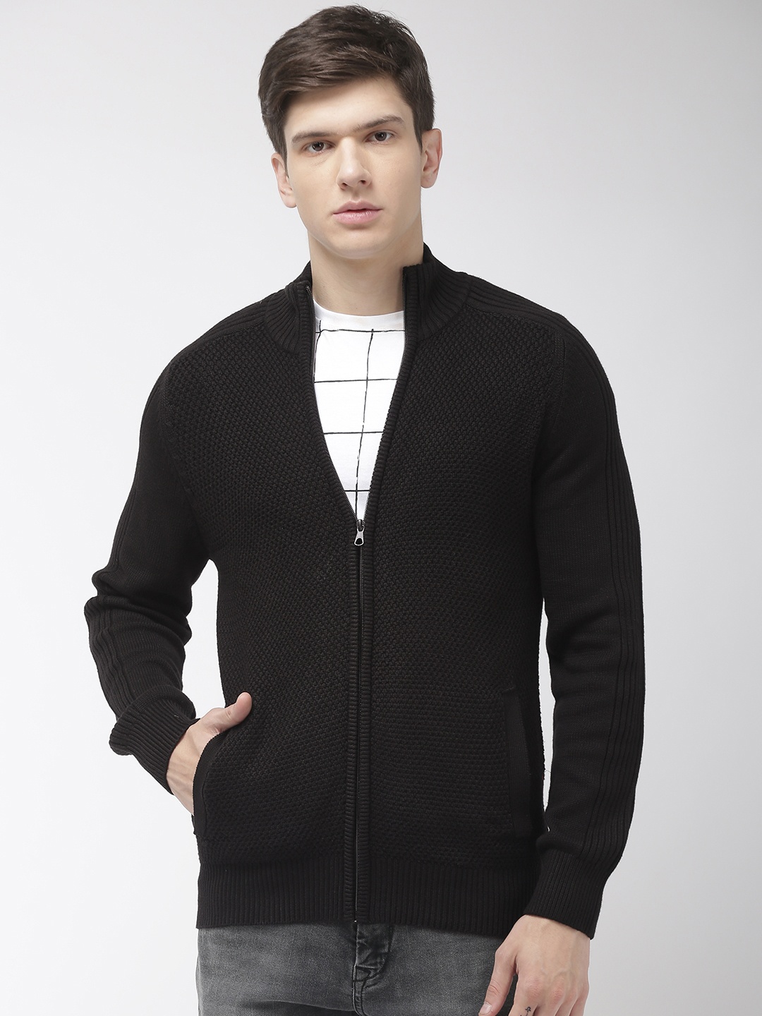 

Celio Men Black Self Design Cardigan