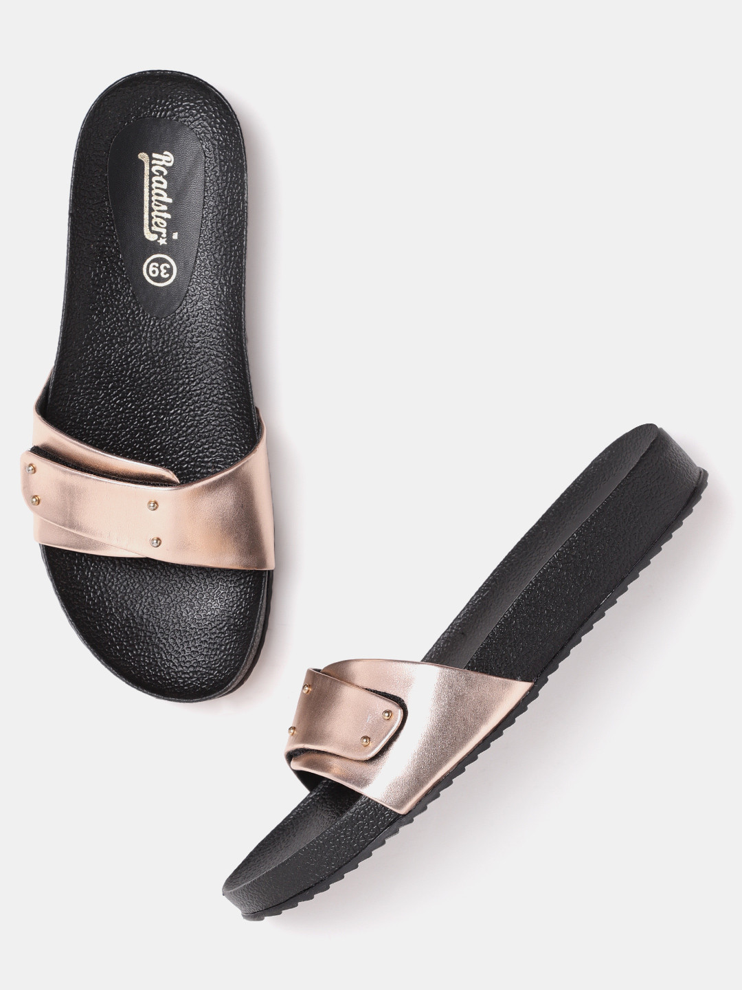 

The Roadster Lifestyle Co Women Rose Gold-Toned Solid Open Toe Flats