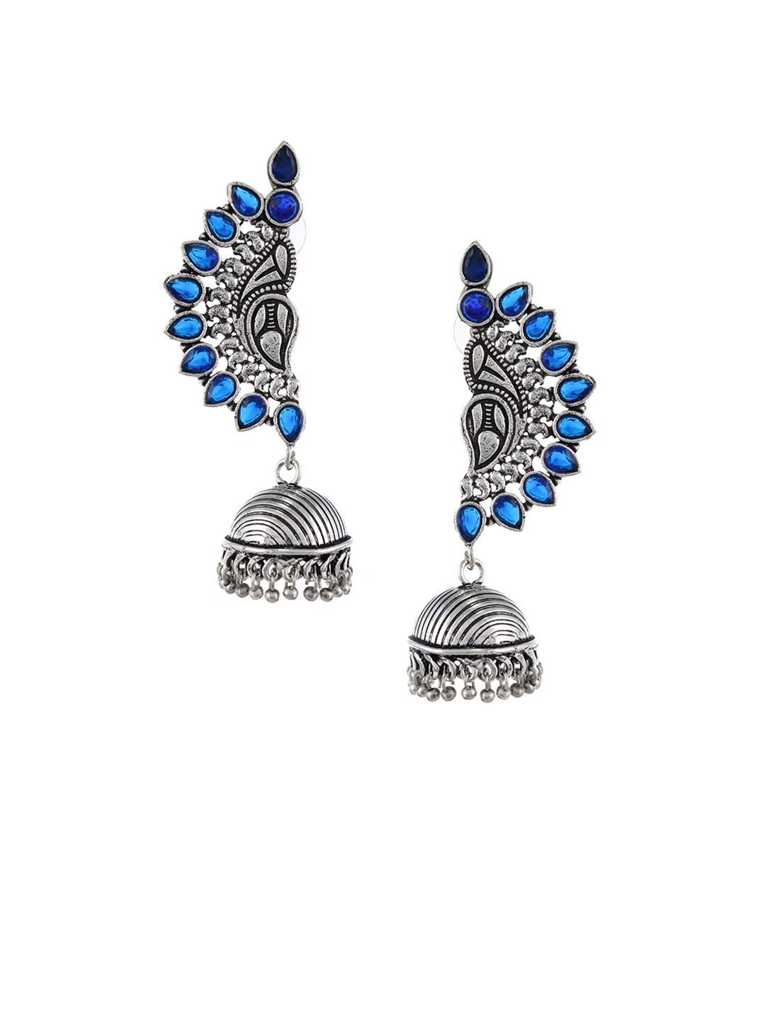 

Silvermerc Designs Silver-Plated & Blue Handcrafted Dome Shaped Jhumkas
