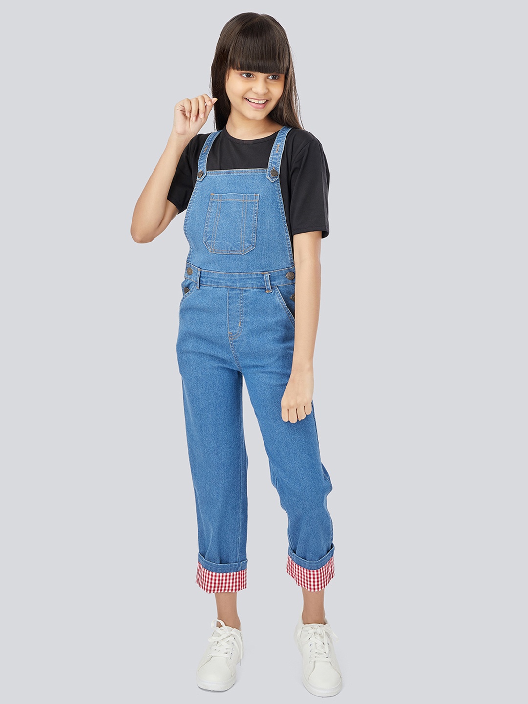 

Olele Girls Blue Solid Denim Regular Fit Dungaree