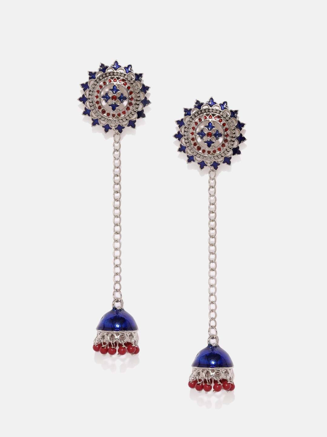 

Anouk Silver-Toned & Blue Dome Shaped Jhumkas