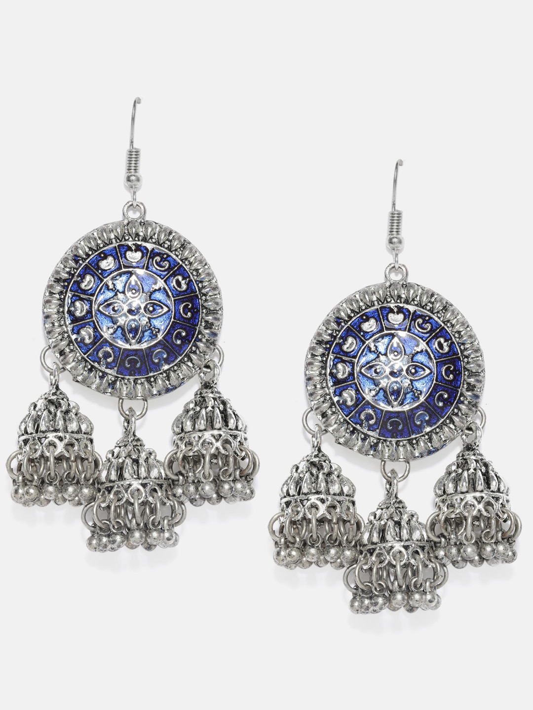 

Anouk Silver-Toned & Blue Silver Plated Enamelled Dome Shaped Jhumakas