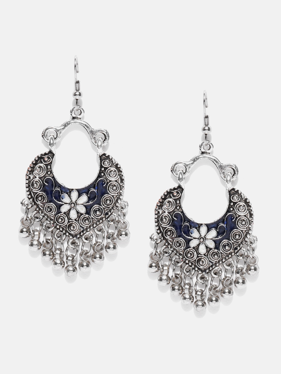 

Anouk Navy Blue Oxidized Silver-Plated Meenakari Classic Drop Earrings