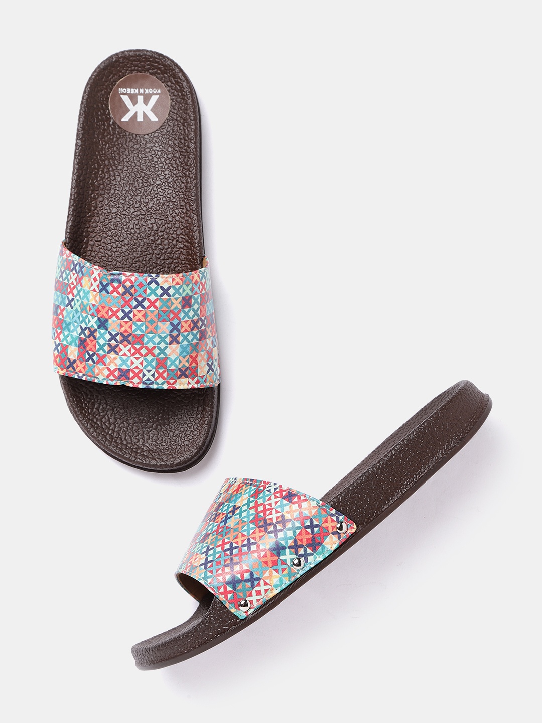 

Kook N Keech Women Green & Red Printed Open Toe Sliders