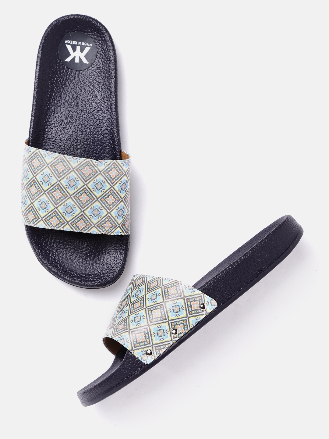 

Kook N Keech Women Blue Printed Open Toe Sliders