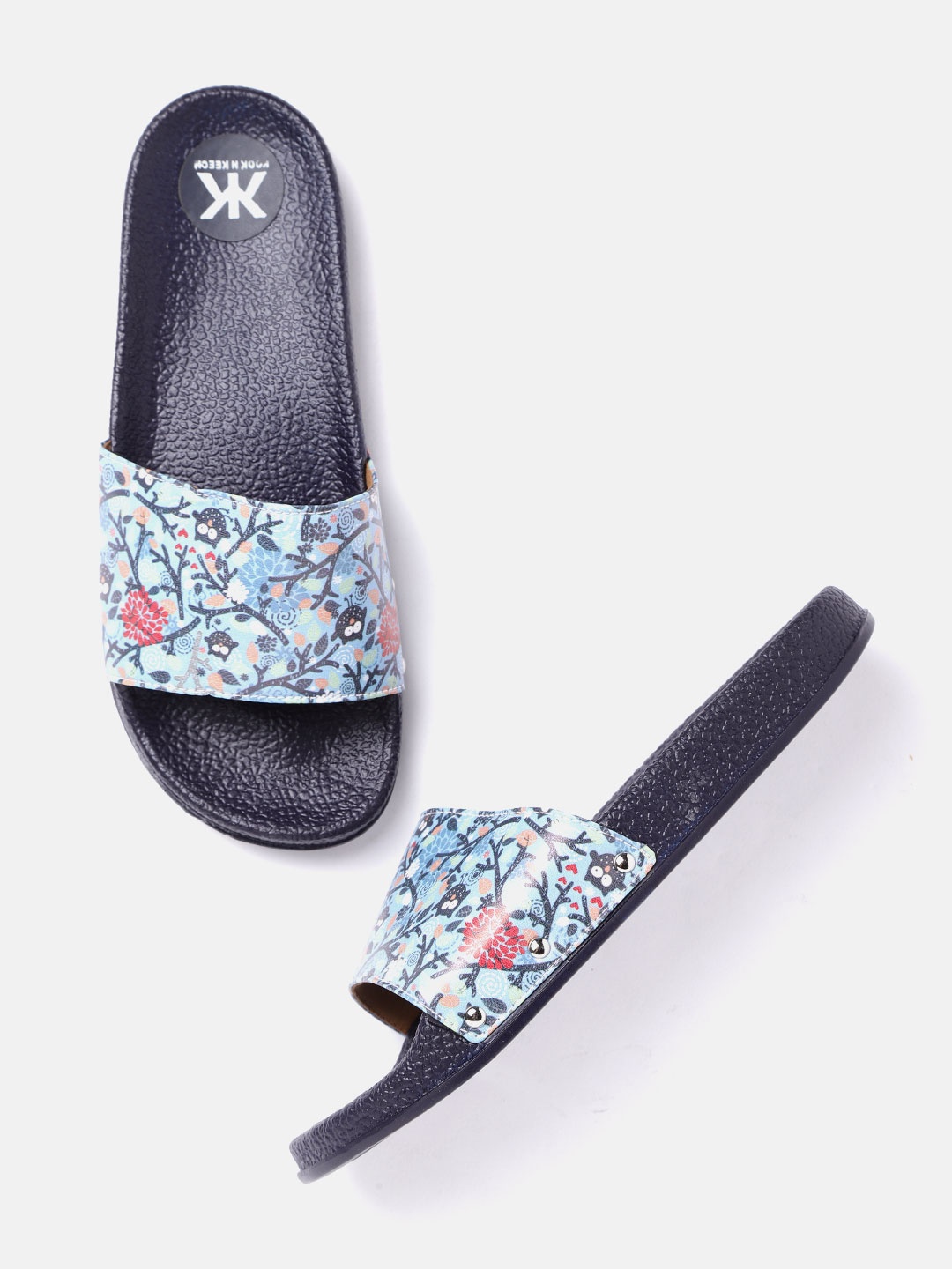 

Kook N Keech Women Blue Printed Open Toe Sliders