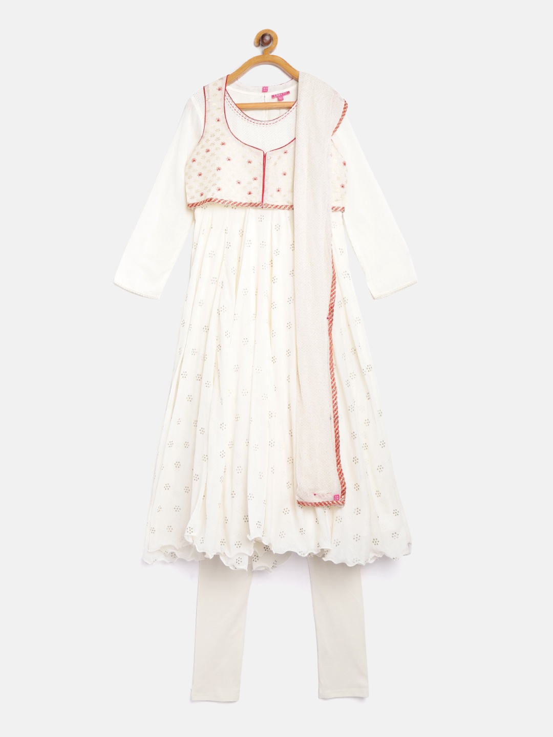 

Biba Girls Off-White & Golden Printed Kurta with Churidar & Dupatta