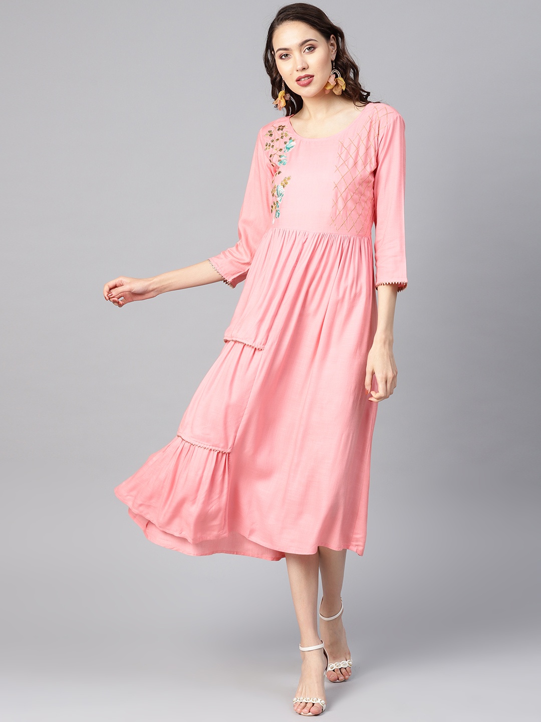 

Yufta Women Peach-Coloured Solid A-Line Dress