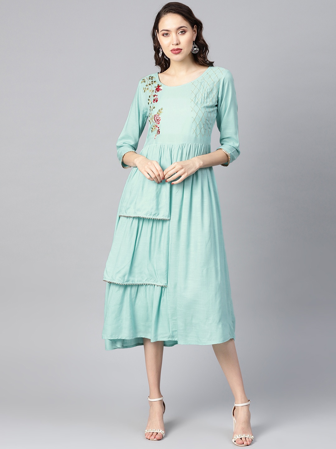 

Yufta Women Sea Green Solid A-Line Dress